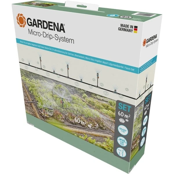 GARDENA Micro-Drip-System Tropfbewässerung Set Gemüse-/Blumenbeet 60m², Tropfer 1 GARDENA Micro-Drip-System Tropfbewässerung Set Gemüse-/Blumenbeet 60m², Tropfer